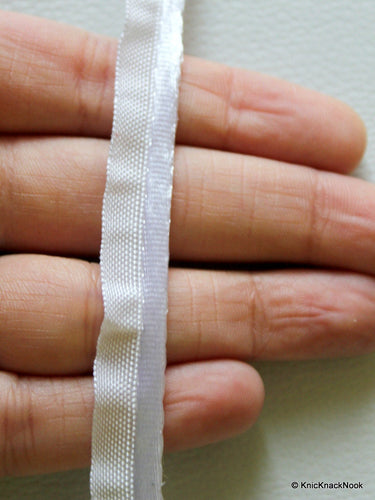 Wholesale White Lace Trim With Shining White Piping, Approx. 11 mm wide